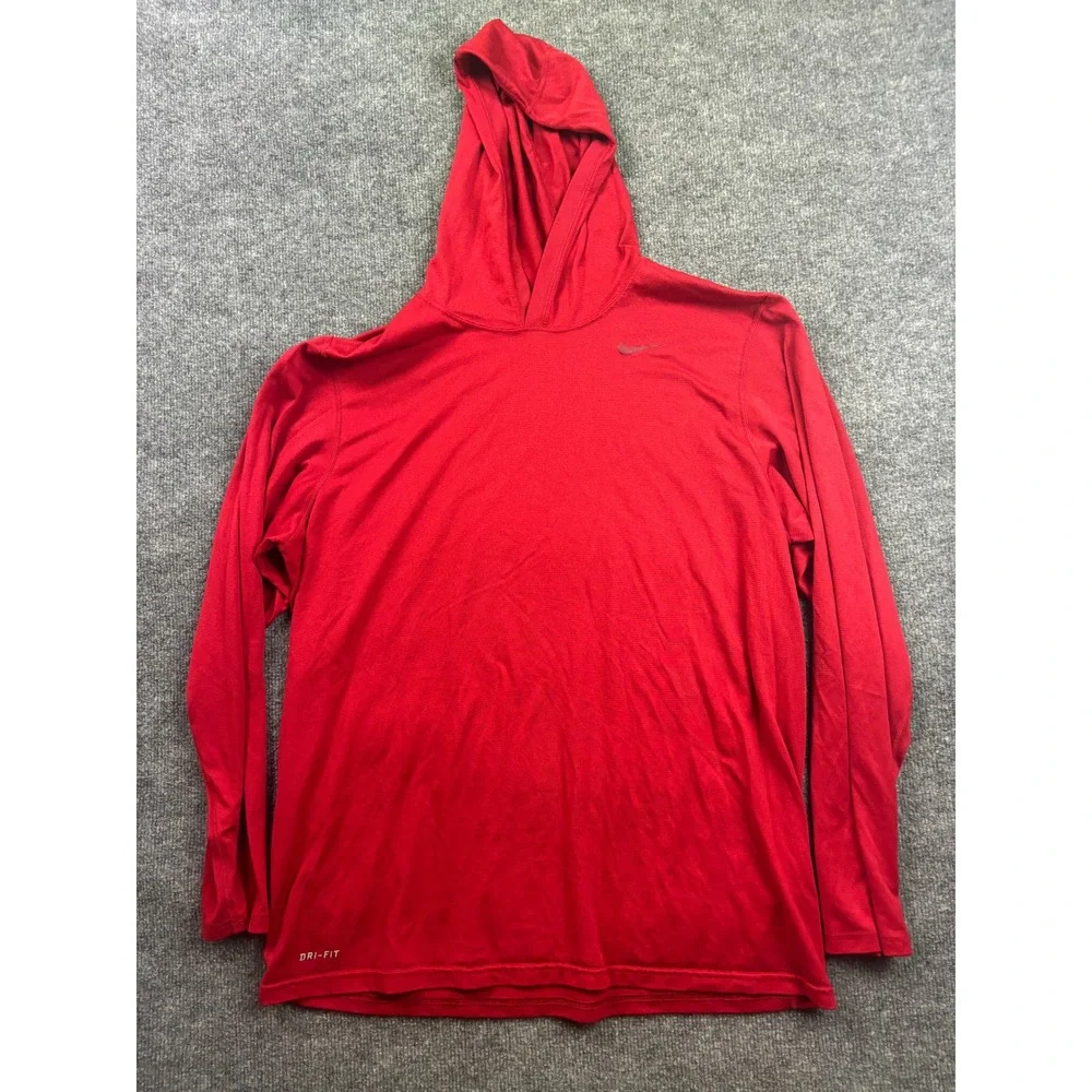Nike Dri-FIT Hoodie Mens Large Red Long Sleeve Lightweight Athletic Pullover